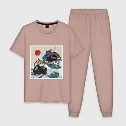 Пижама хлопковая мужская Битва японских котов Z, цвет: пыльно-розовый