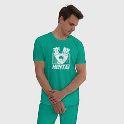 Пижама хлопковая мужская Hentai, цвет: зеленый — фото 2
