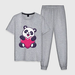 Пижама хлопковая мужская Панда love, цвет: меланж