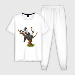 Пижама хлопковая мужская Смешная панда, цвет: белый