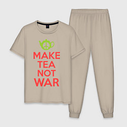 Пижама хлопковая мужская Make tea not war, цвет: миндальный