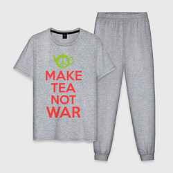 Пижама хлопковая мужская Make tea not war, цвет: меланж