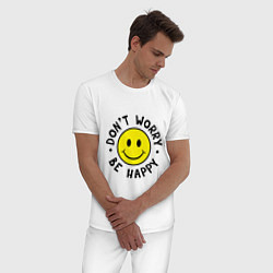 Пижама хлопковая мужская DONT WORRY BE HAPPY, цвет: белый — фото 2