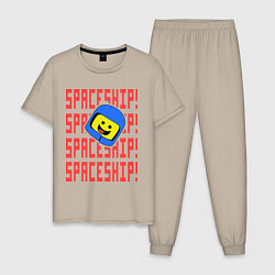 Пижама хлопковая мужская Spaceship, цвет: миндальный