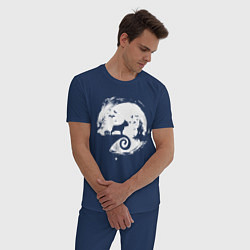 Пижама хлопковая мужская Полнолуние Французский бульдог, цвет: тёмно-синий — фото 2
