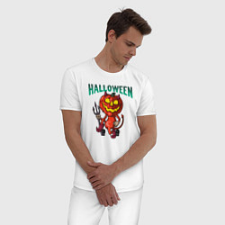 Пижама хлопковая мужская Halloween, цвет: белый — фото 2