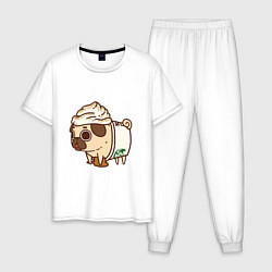 Пижама хлопковая мужская Сладкий мопс, цвет: белый