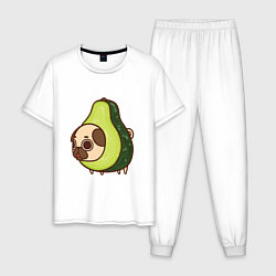 Пижама хлопковая мужская Мопс-авокадо, цвет: белый