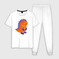 Пижама хлопковая мужская Оранжевый дракончин-динозаврик, цвет: белый