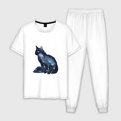Пижама хлопковая мужская Космический кот, цвет: белый