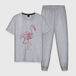 Пижама хлопковая мужская Узорчатый фламинго, цвет: меланж