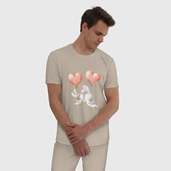 Пижама хлопковая мужская Пара влюбленных зайчиков, цвет: миндальный — фото 2