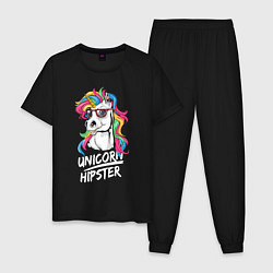 Пижама хлопковая мужская Unicorn hipster, цвет: черный