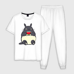 Пижама хлопковая мужская Тоторо и арбуз, цвет: белый