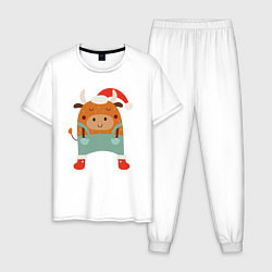 Пижама хлопковая мужская Новогодний бычок 2021, цвет: белый