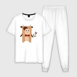 Пижама хлопковая мужская Год быка 2021, цвет: белый
