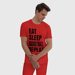 Пижама хлопковая мужская EAT SLEEP BASKETBALL REPEAT, цвет: красный — фото 2