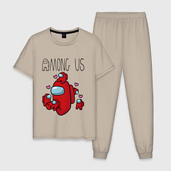 Пижама хлопковая мужская Among Us love baby, цвет: миндальный