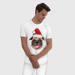 Пижама хлопковая мужская Рождественский Мопс, цвет: белый — фото 2