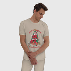 Пижама хлопковая мужская Rockin Santa, цвет: миндальный — фото 2
