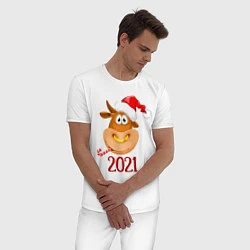 Пижама хлопковая мужская Веселый бык 2021, цвет: белый — фото 2