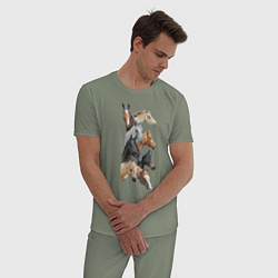 Пижама хлопковая мужская Лошади, цвет: авокадо — фото 2