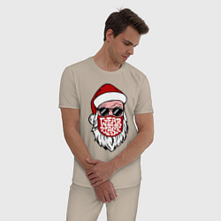 Пижама хлопковая мужская Санта в маске, цвет: миндальный — фото 2