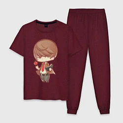 Пижама хлопковая мужская Л Тетрадь смерти, цвет: меланж-бордовый