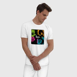 Пижама хлопковая мужская The Beatles в стиле Поп Арт, цвет: белый — фото 2