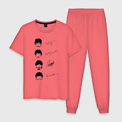 Пижама хлопковая мужская The Beatles автографы, цвет: коралловый
