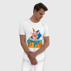 Пижама хлопковая мужская Свинка, цвет: белый — фото 2