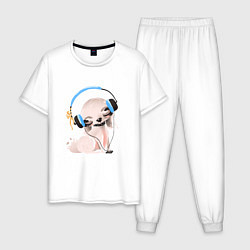 Пижама хлопковая мужская Собачка в наушниках, цвет: белый