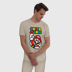 Пижама хлопковая мужская Mario, цвет: миндальный — фото 2
