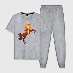 Пижама хлопковая мужская Конь-закат, цвет: меланж