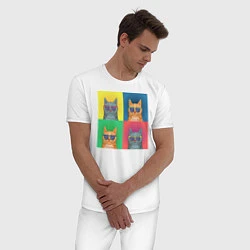 Пижама хлопковая мужская Pop Art Коты, цвет: белый — фото 2