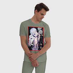 Пижама хлопковая мужская Сатору гото С кошечкой, цвет: авокадо — фото 2