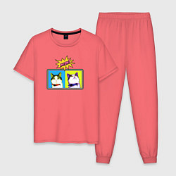 Пижама хлопковая мужская Коты Поп-Арт, цвет: коралловый