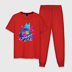 Пижама хлопковая мужская CYBER CAT 2077, цвет: красный