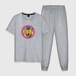 Пижама хлопковая мужская Кот Панк, цвет: меланж