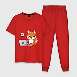 Пижама хлопковая мужская Cute fox and laptop, цвет: красный