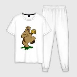 Пижама хлопковая мужская Тучный медведь, цвет: белый