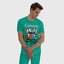 Пижама хлопковая мужская Cuphead, Dont deal with devil, цвет: зеленый — фото 2
