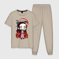 Пижама хлопковая мужская Незуко Клинок, рассекающий демонов, цвет: миндальный