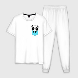Пижама хлопковая мужская Панда милашка в кармашке, цвет: белый