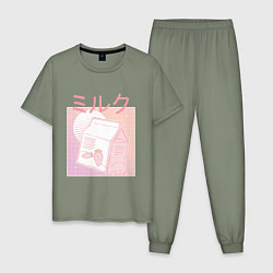 Пижама хлопковая мужская Vaporwave Strawberry Milk, цвет: авокадо