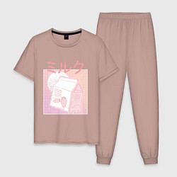 Пижама хлопковая мужская Vaporwave Strawberry Milk, цвет: пыльно-розовый