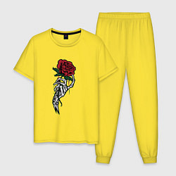 Пижама хлопковая мужская Цветок в руке, цвет: желтый