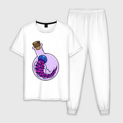 Пижама хлопковая мужская Лабораторная медуза, цвет: белый