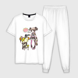 Пижама хлопковая мужская Аниме барби, цвет: белый