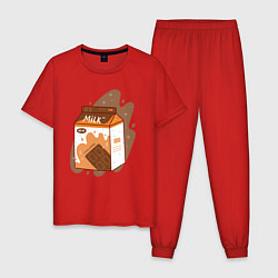 Пижама хлопковая мужская Коробка шоколадного молока, цвет: красный